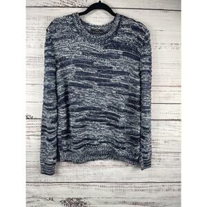 Set Sweater Women's Size 4 Blue White Textured Knit Crewneck Made In Italy